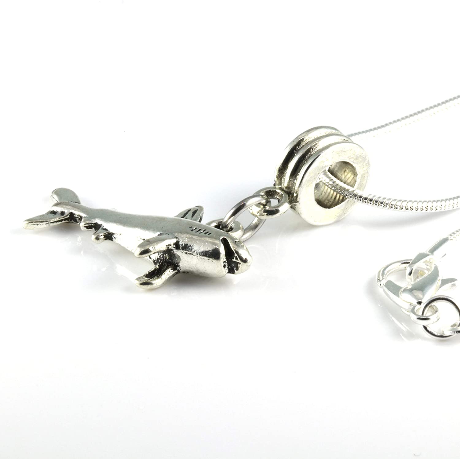 Shark Necklace | Great Shark Gifts for Shark Lovers on a Silver Plated Snake Chain Necklace with a nice Shark Charm of a Great White Shark this is Cool Shark Stuff and awesome Shark Necklaces