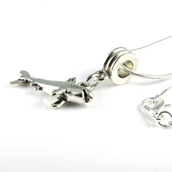 Shark Necklace | Great Shark Gifts for Shark Lovers on a Silver Plated Snake Chain Necklace with a nice Shark Charm of a Great White Shark this is Cool Shark Stuff and awesome Shark Necklaces