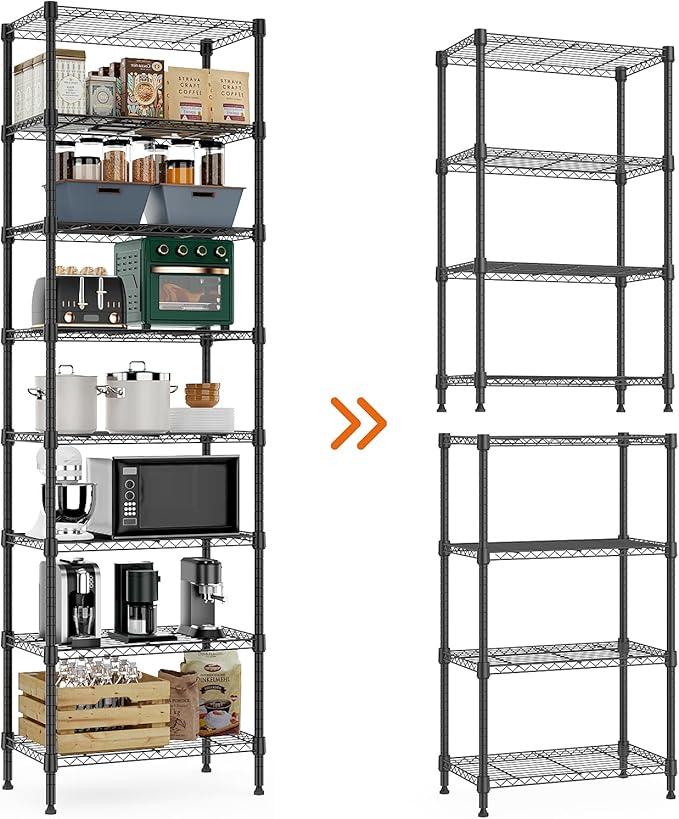 8 Tier 2000 lbs Storage Rack Metal Wire Shelving Unit, Storage Standing Shelf Organizer for Laundry Bathroom Kitchen Pantry Closet Garage Basement Utility Room, Black 13.8