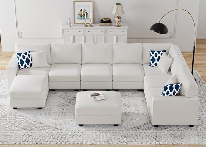 L Lengend Vansen Modular Sectional Sofa U Shaped Couch with Ottoman Modern Reversible Corner Sectional Couch for Living Room (Cream, U Shaped Sofa-5)