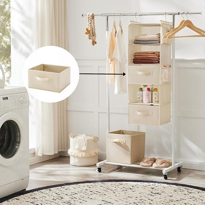 Hanging Shelf Closet Storage Organizer Removable Drawers ，Hanging Storage Organizer Hanging Sweater 2 Sock Underwear Drawers for Closet, Bedroom, Beige