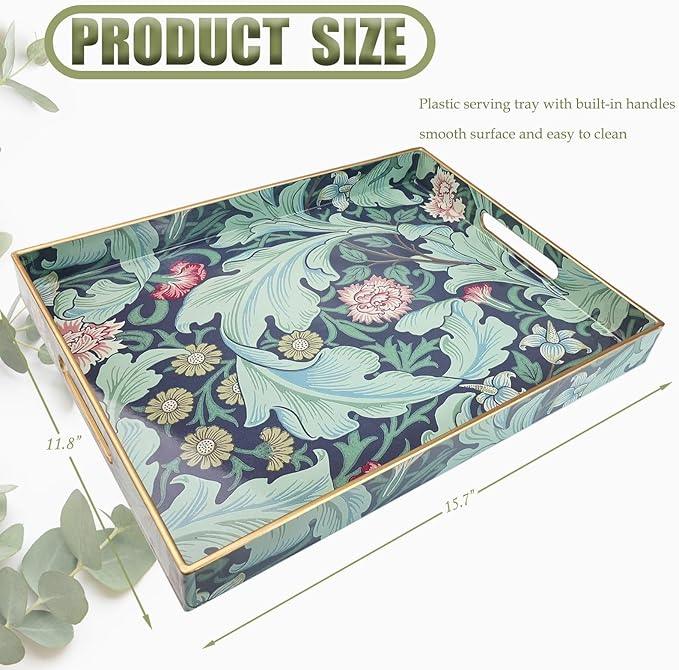 Spsyrine Serving Tray with Handles, Plastic Decorative Tray for Coffee Table, Living Room, Home Decor, Leicester