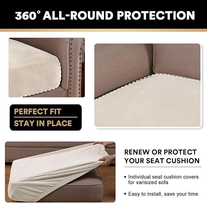 PrinceDeco Sectional Couch Cushion Covers 3 Pieces Velvet Separate Couch Cover Extra Large Stretch Sofa Slipcover Washable Furniture Protector for Sectional Sofa(Each Width Up to 40