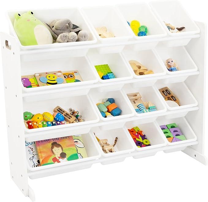 Humble Crew Supersized Toy Storage Organizer with 16 Removable Bins, White/White – Large Toy Storage for Toddlers Ideal for Kids' Rooms, Playrooms, and Nurseries - Modern Toy Bins for Kids