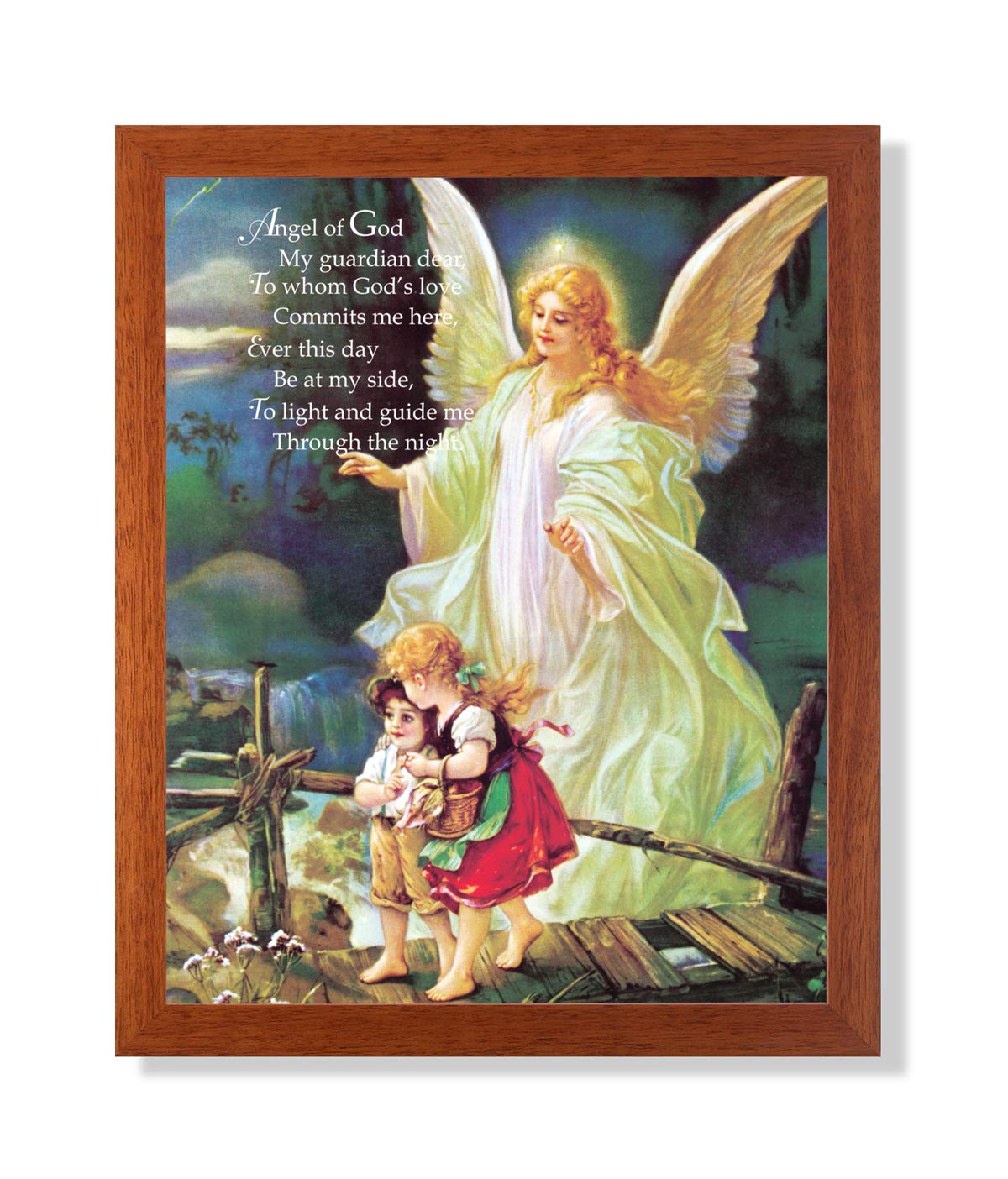 Guardian Angel Art Print – 16x20 Framed Wall Art with Honey Frame & Real Glass