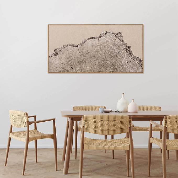 SIGNINART Large Tree Ring Framed Canvas Wall Art, Rustic Beige Wooden Wall Decor, Neutral Nature Wood Stump Artwork, Modern Art Prints for Bedroom Living Room Office 20