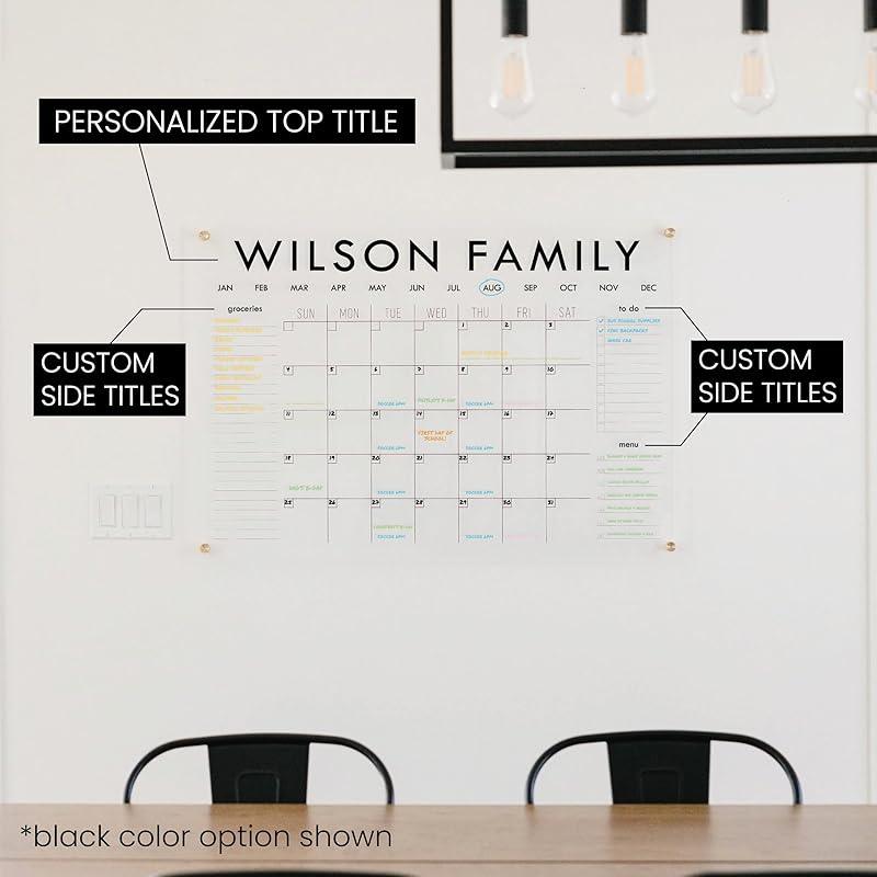 Personalized Clear Acrylic Calendar for Wall, Calendar Whiteboard for Wall, Dry Erase Wall Calendar, Wall Calendar Organizer System for Home (Block, White, 23