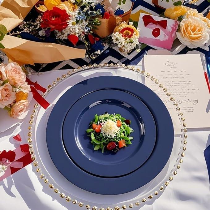 FLOWERCAT 60PCS Blue Plastic Plates - Heavy Duty Blue Plates Disposable (10.25