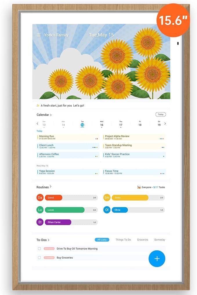 ApoloSign 15.6-inch Digital Calendar: Dual Mode Calendar with Google Play & Multi-calendar Sync, Electronic Planner & Chore Chart, Smart Touchscreen, Interactive Display for Family Schedules (Teak, 15.6