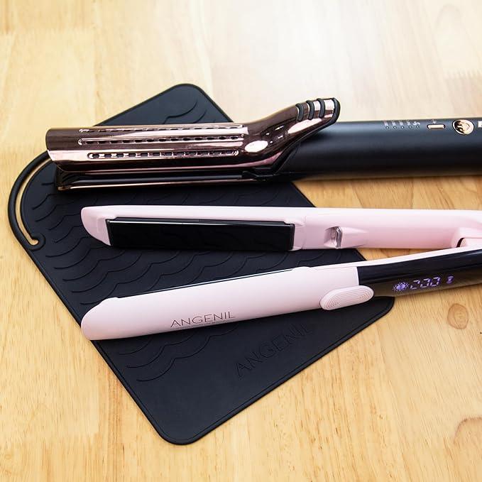 ANGENIL Heat Resistant Mat for Curling Irons, Hair Straighteners, and Flat Irons - Silicone Counter Pad and Travel Case for Hair Styling Tools