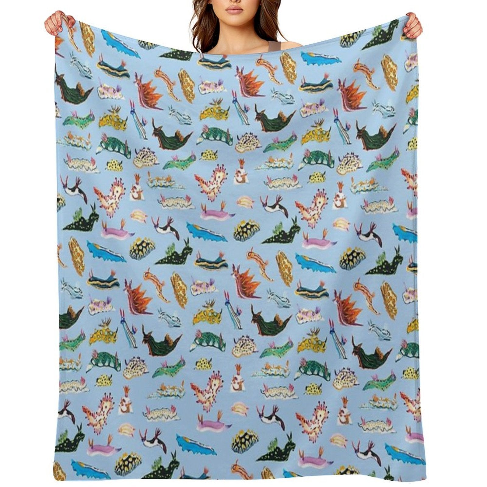 NUDIBRANCHIA (light Blue) Sustainable Throw Blanket