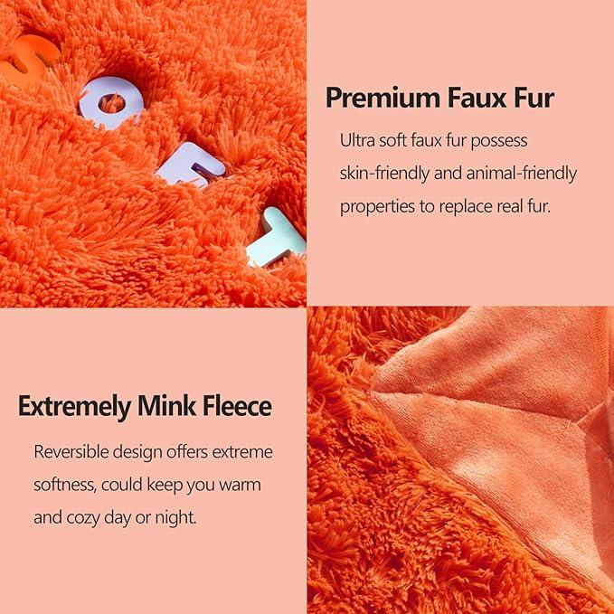 GONAAP Fuzzy Faux Fur Throw Blanket Queen Size Orange Super Soft Cozy Plush Fuzzy Shaggy Blanket for Couch Sofa Bed (Orange, Queen(90