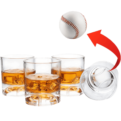 The Wine Savant Baseball Whiskey Glass - 12oz Whiskey Glass Perfect for Any Occasion, Baseball Lovers, Baseball Gifts, Baseball Themed Party, Baseball Birthday Gift Set (4)