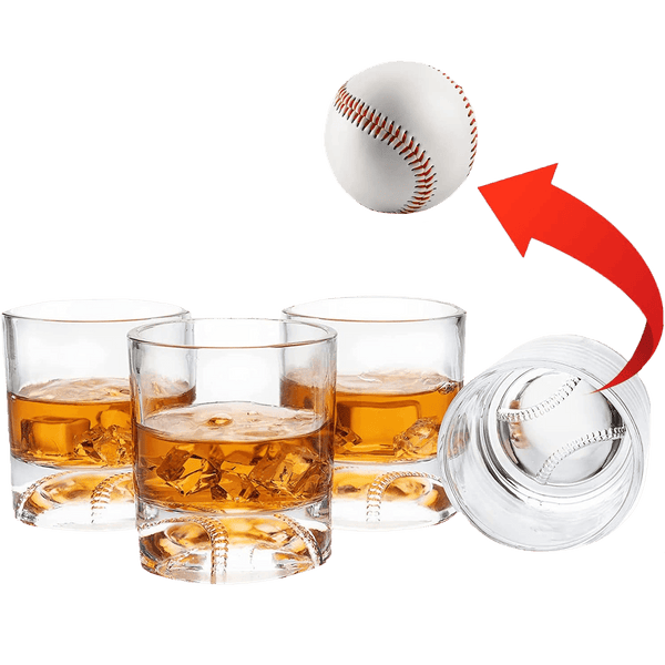 The Wine Savant Baseball Whiskey Glass - 12oz Whiskey Glass Perfect for Any Occasion, Baseball Lovers, Baseball Gifts, Baseball Themed Party, Baseball Birthday Gift Set (4)