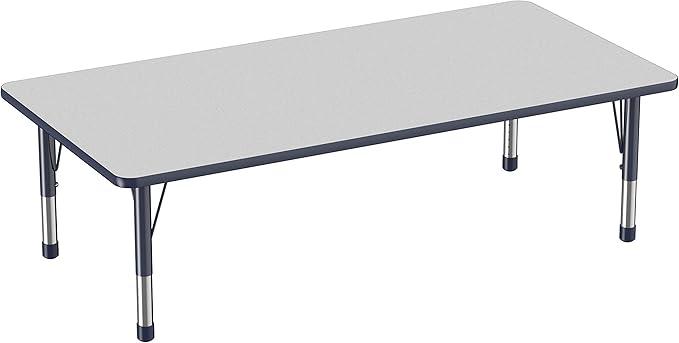 Factory Direct Partners FDP Rectangle Activity School and Classroom Kids Table (36 x 72 inch), Toddler Legs, Adjustable Height 15-24 inches - Gray Top and Navy Edge
