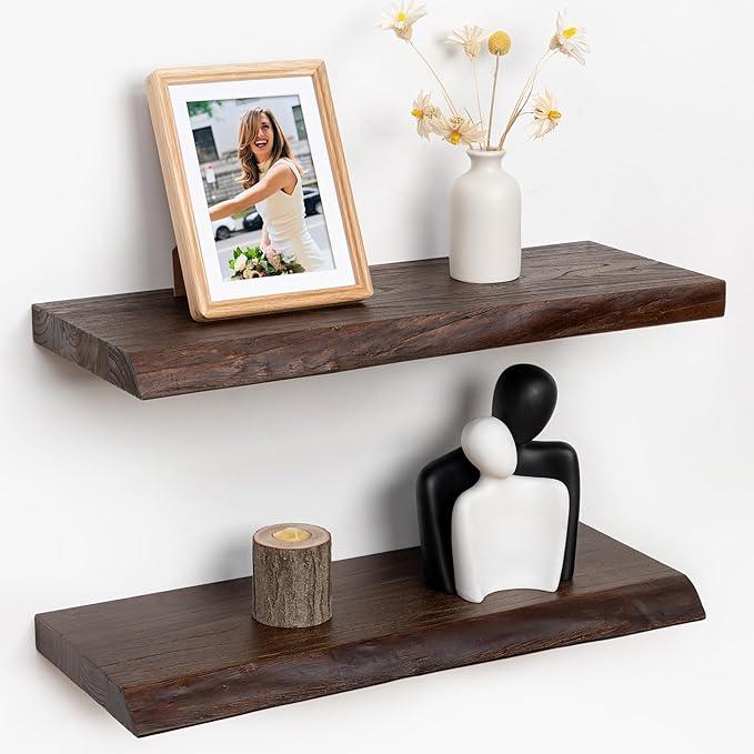 RICHFOCUS Live Edge Elm Floating Shelves - 24