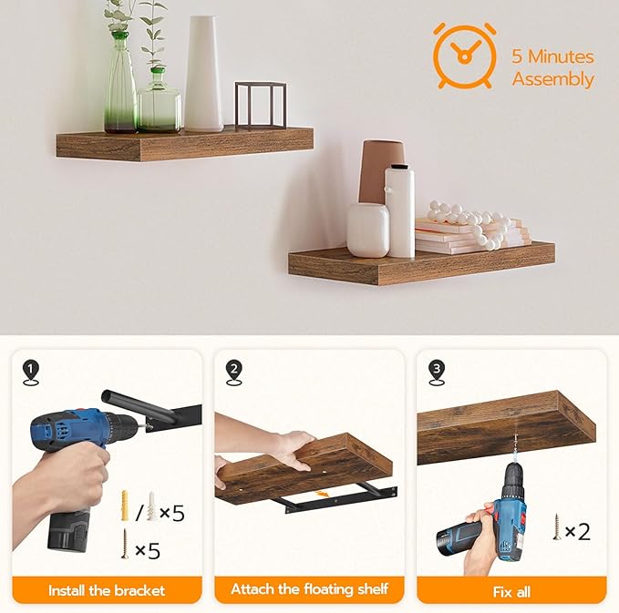 HOOBRO Floating Shelves for Wall, Wall Mounted Shelf Set of 2, 47.2
