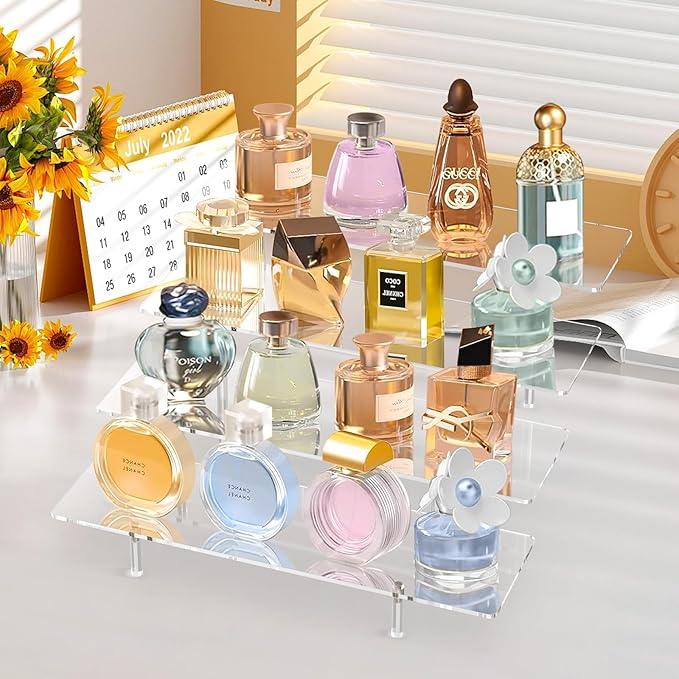 Acrylic Display Riser Stand Shelf Clear 4 Tier Cupcake Stand Perfume Display Holder Figures Desktop Decoration Organizer Showcase Toys Retail Display Rack Candy Dessert Buffet 4 Steps Collection (3 PACKS)