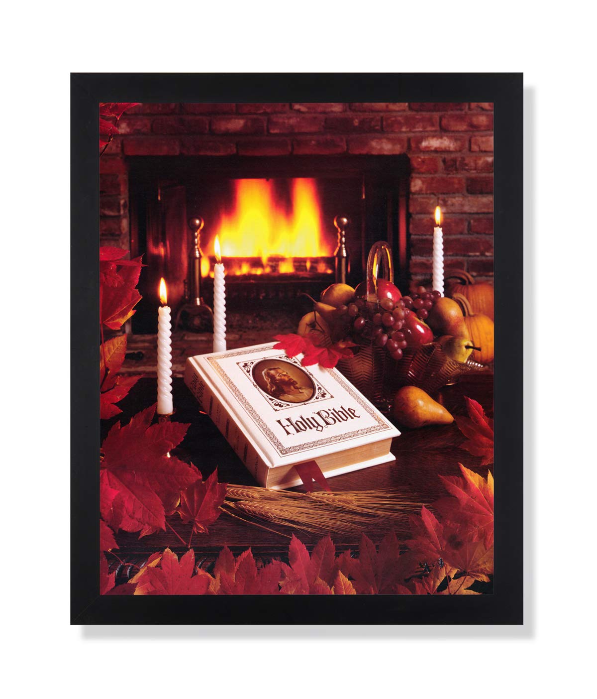 Framed Religious Wall Art – Black Floral Bible Print With Wood Frame