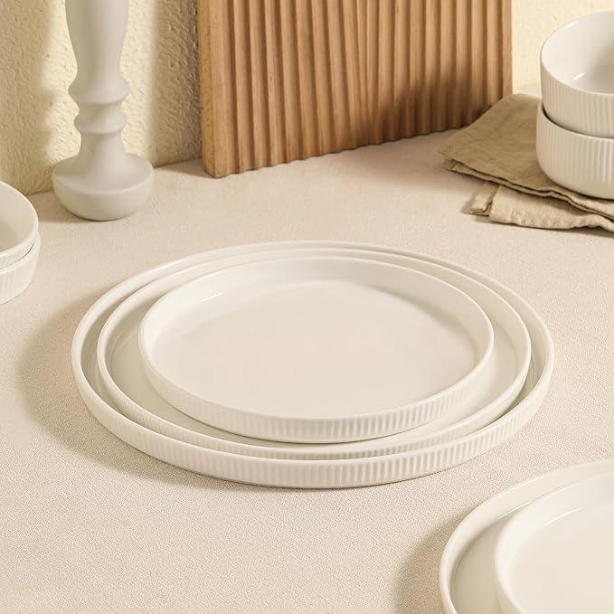 3 Packs Serving Platters, Large Serving Tray, Round Platters for Serving Food, Food Tray for Veggie Fruit Snack Dessert Cheese, White Ceramic Serving Trays for Party, Entertaining, 12.8”/10.8”/8.8”