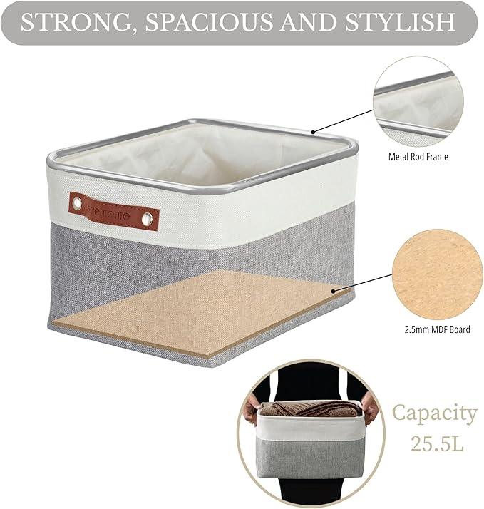 DECOMOMO Storage Bins Fabric Storage Baskets for Shelves, Linen Closet Organization Toys Nursery (Grey and White, Large - 3 Pack)