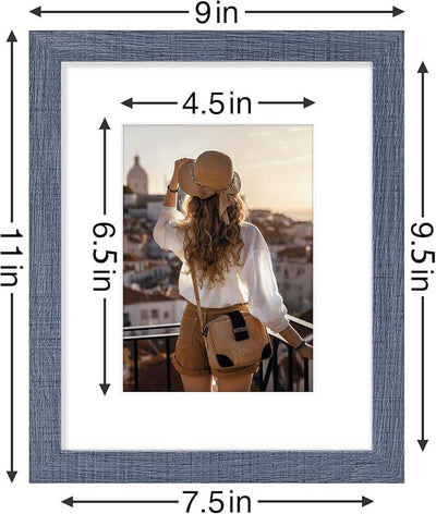 Vittanly 8x10 Picture Frames Set of 9, Shatter Resistant Plexiglass, Display 5x7 Pictures with Mat or 8x10 without Mat, Photo Frames for Wall or Tabletop, Engineered Wood, Navy