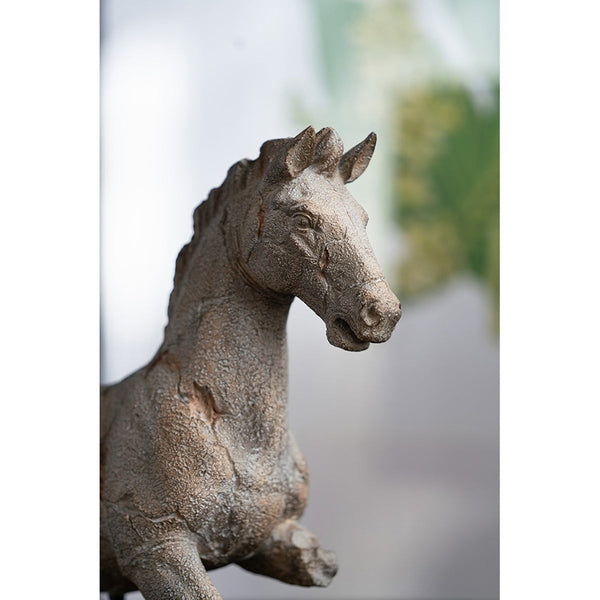 Antique Horse Statue on Stand — Defiance Spirited Horse Accent Sculpture