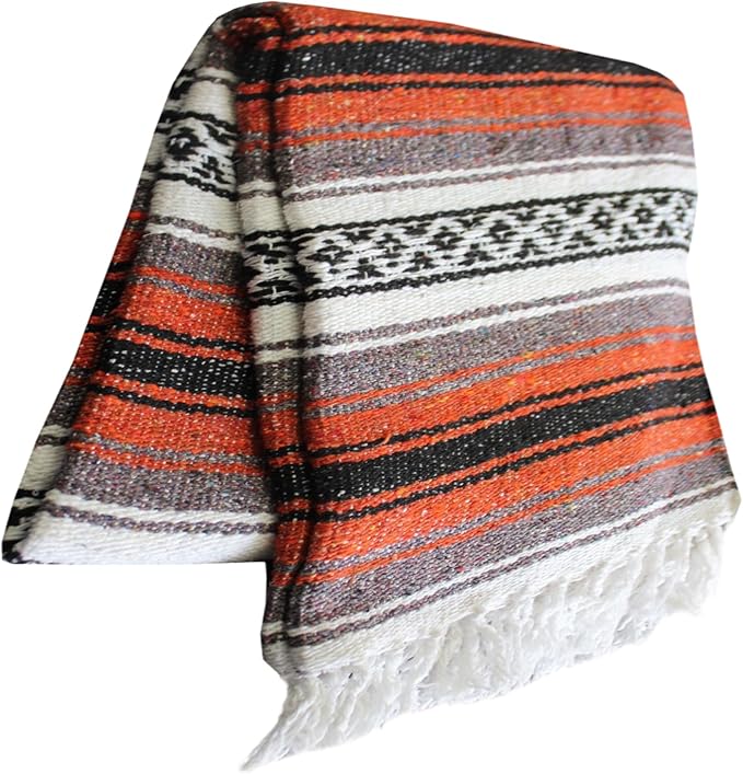 Del Mex Classic Mexican Blanket, Large Authentic Woven Falsa Throw (70