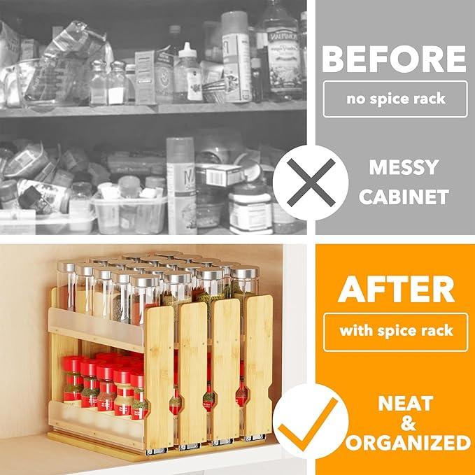 SpaceAid Bamboo Pull Out Spice Rack Organizer for Cabinet, Heavy Duty Slide Out Seasoning Kitchen Pantry Sliding Vertical Organization, 10.1