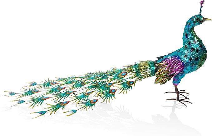Alpine Corporation HEH378 Metal Jumbo Sized Majestic Peacock Decor, Elegant Garden & Patio Bird Statue, 33