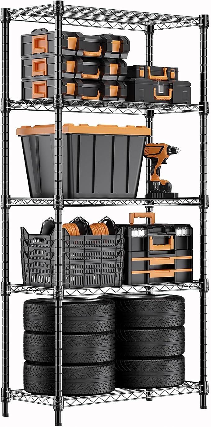 1250 lbs Storage Shelving Utility Shelving Unit 5-Tier Utility Shelving Unit Steel Organizer Wire Rack for Home,Kitchen,Office (13.7