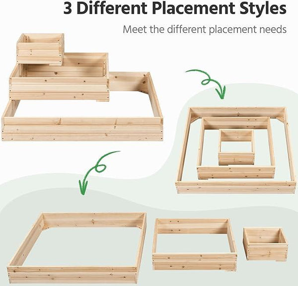 Yaheetech 3 Tier Wooden Raised Garden Bed 44.5'' L×44.5W×20.5×H, Horticulture Open-Bottom Planter Raised Garden Bed for Flowers/Herbs/Vegetables Planter Flower Box
