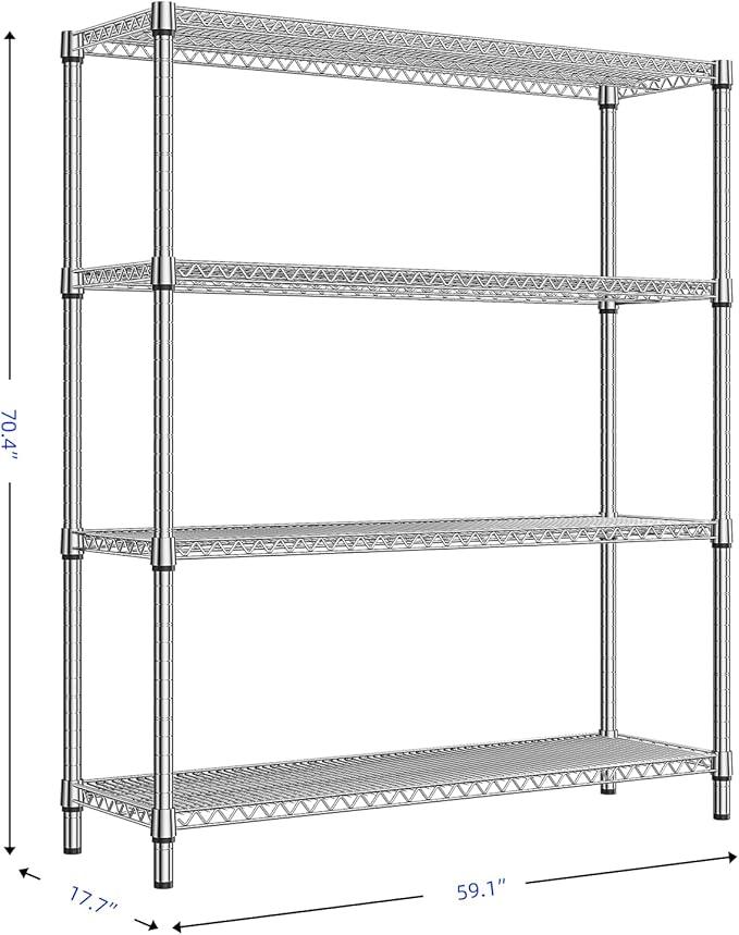 1760 LBs 4 Tier Storage Rack Metal Wire Shelving Unit, Storage Standing Shelf Organizer for Laundry Bathroom Kitchen Pantry Garage Utility Room, Chrome 17.7
