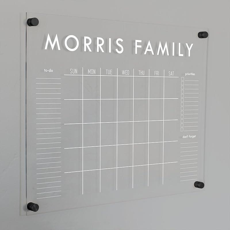 Personalized Clear Acrylic Calendar for Wall, Calendar Whiteboard for Wall, Dry Erase Wall Calendar, Wall Calendar Organizer System for Home (Block, White, 23