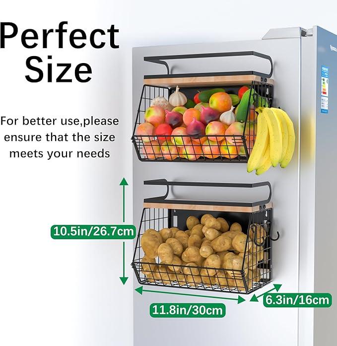 Magnetic Spice Rack for Refrigerator, Fruit, Potato & Onion Storage Bin,Large Capacity Magnetic Shelves for Side of Refrigerator, Kitchen Organizers and Storage Countertop,1 Pack Black