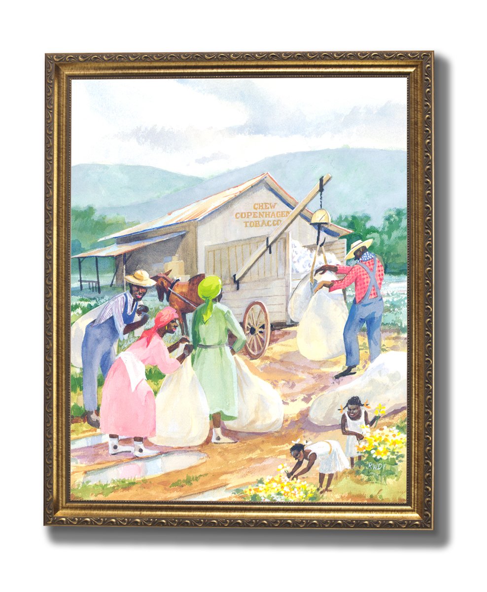 African American Art Print - Gold Framed Cotton Picking Picture With Poplar Wood Frame