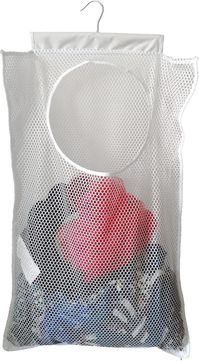 Hanging Mesh Laundry Hamper (30in*20in*2in) Large Dirty Clothes Bag, Can Be Used Behind The Door & Closet & Caravan& Bathroom (White)