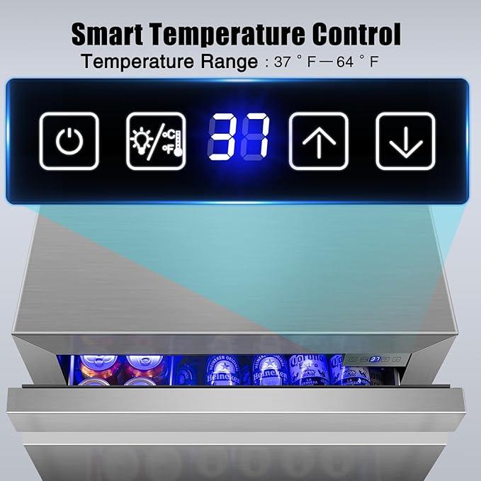 24 Inch Upgraded Three-Drawer Beverage Fridge, Weather Proof Outdoor Stainless Steel Beverage Refrigerator, Under Counter Built-in Beverage Cooler for Home & Commercial Use