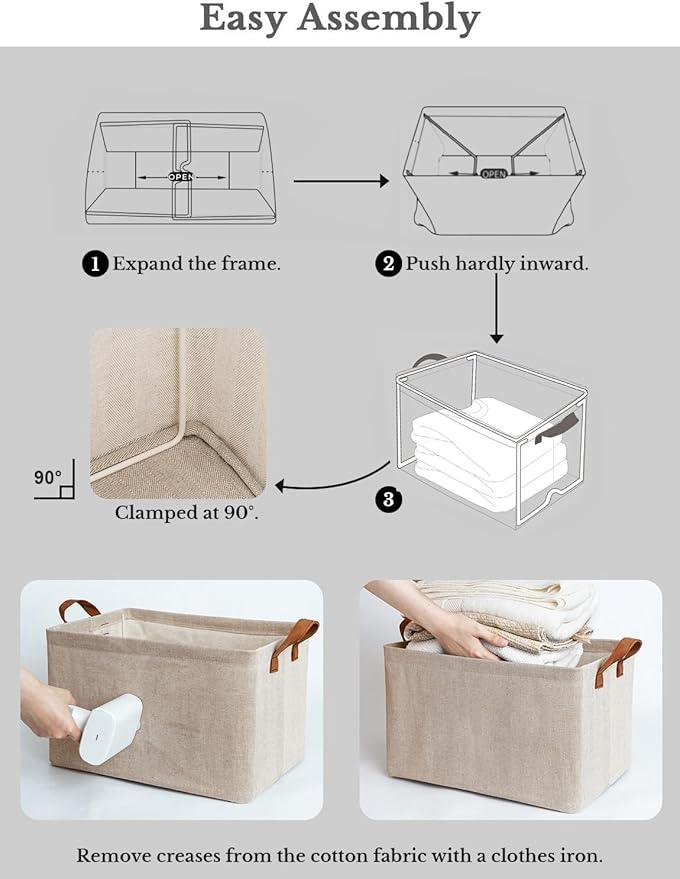 StorageWorks Storage Bins, Fabric Storage Bins for Shelves, Storage Baskets with Metal Frame, Closet Baskets and Bins with Handles, Brown and Beige, 2-Pack
