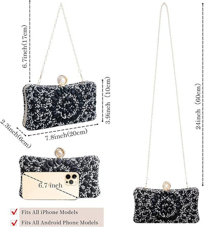 Sparkly Rhinestone Evening Clutch for Women - Luxury Handbag with Detachable Chain