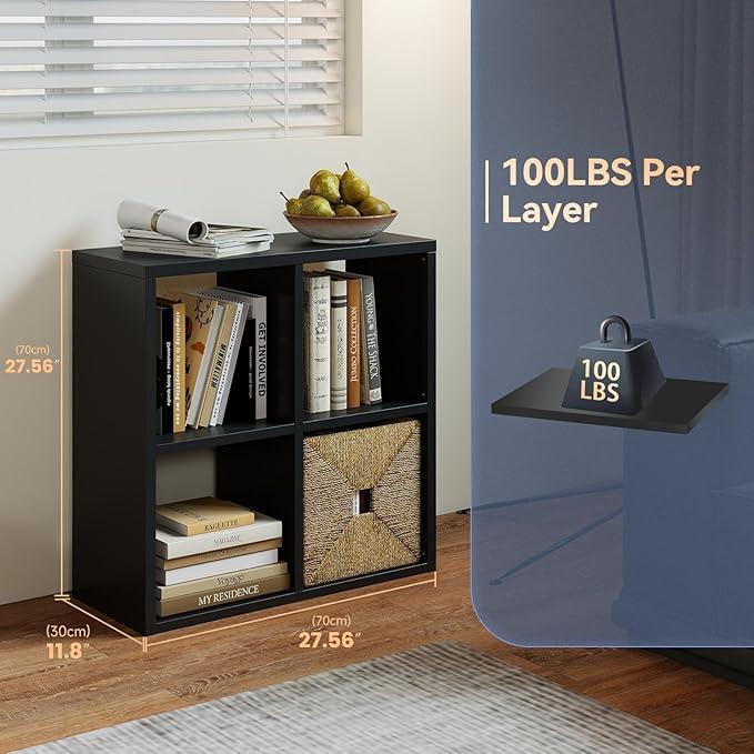 4 Cube Storage Organizer, Cubicle Open Back Decorative Book Shelf, 2-Tier Space Saving Storage Shelf Bookcase, Metal Display Shelf for Living Room,Office,Closet