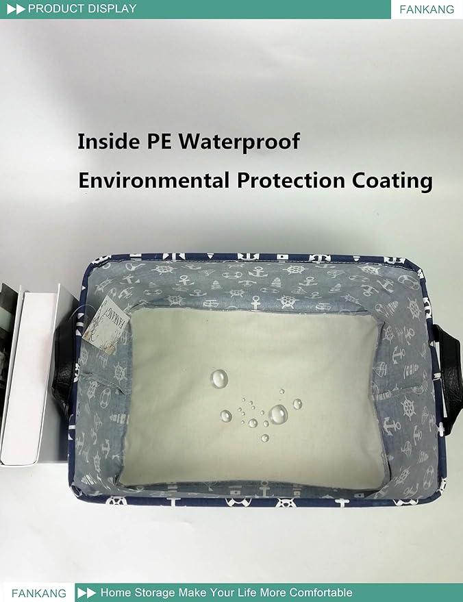 FANKANG Storage Basket,Nursery Hamper Canvas Laundry Basket Foldable with Waterproof PE Coating Storage, Office, Bedroom, Clothes,Toys (Rec-Sailboat)