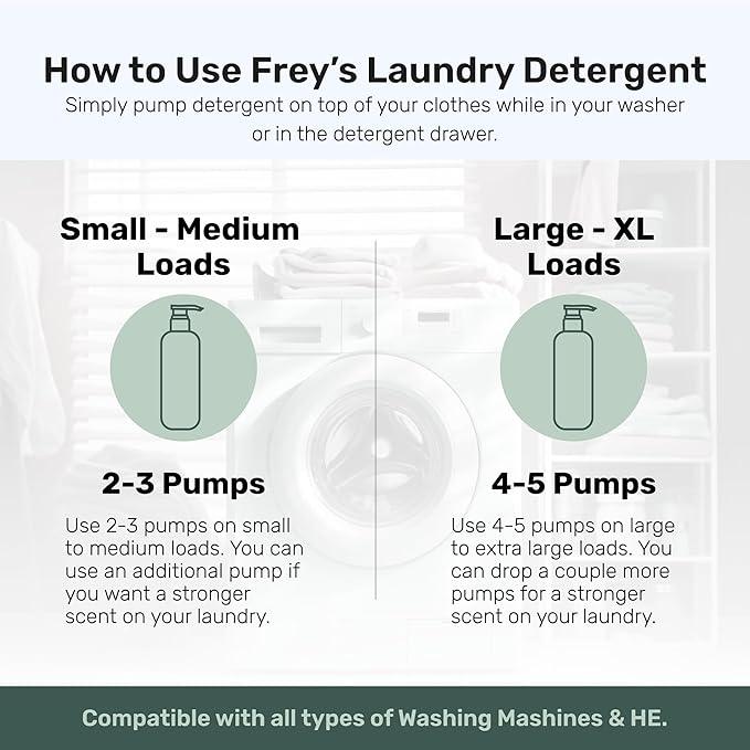 FREY Concentrated Liquid Laundry Detergent | Formulated for Sensitive Skin & HE Washers | Removes Stains Effectively | 50 Loads per Bottle (2-pack Cedar Grove)