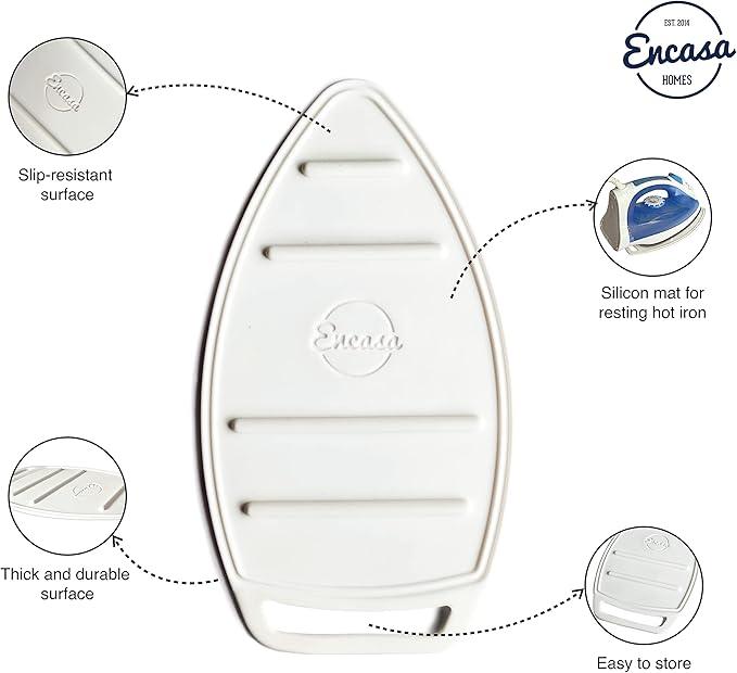 Encasa Homes Silicon Mat for Hot Iron Rest - Heat Resistant, Anti - Slip, Thicker Pad for Protecting Your Table During Ironing, Non-Burning, Machine Washable, Durable - White