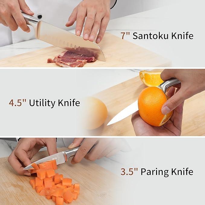 ZHANG XIAO QUAN SINCE 1628 15Pcs Knife Block Set,kitchen knife set with Built-in Sharpener Razor-Sharp High Carbon Stainless Steel Dishwasher Safe(Silver)
