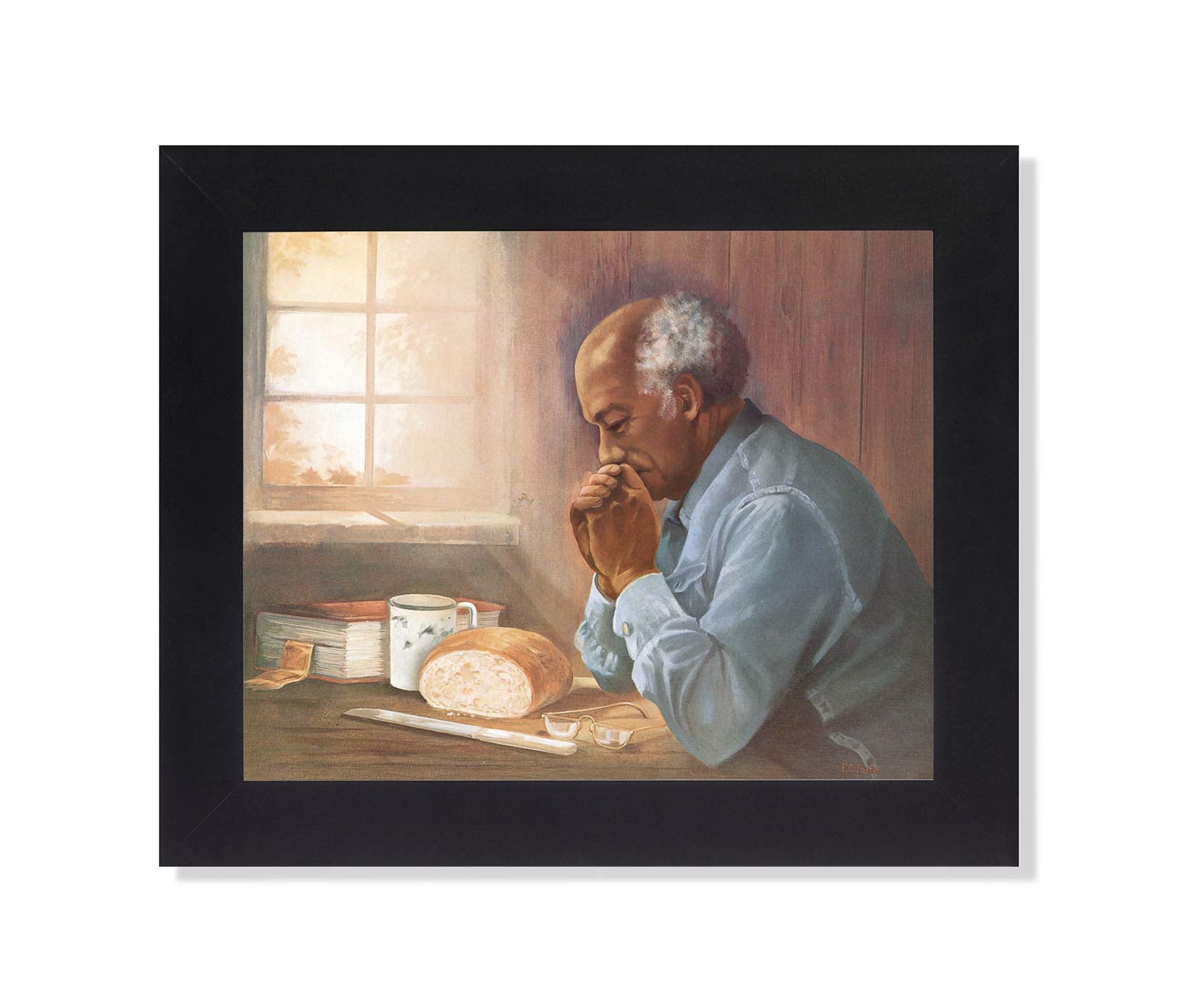 Framed Religious Wall Art – African American Praying Man Daily Bread Print