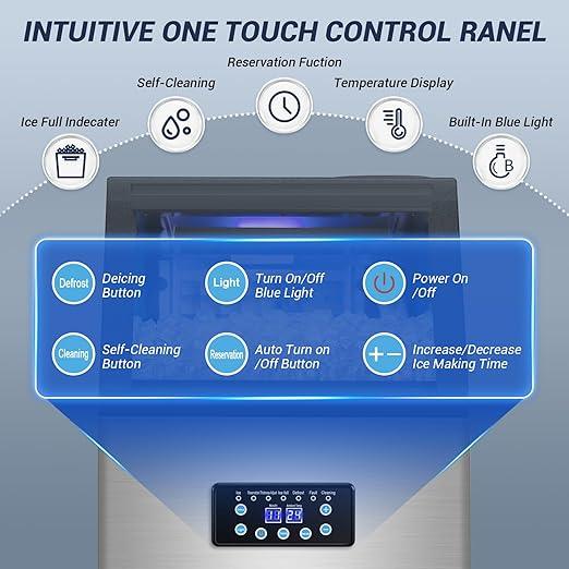 Commercial Ice Maker Machine 120LBS/24H with 30LBS Storage Bin, 15