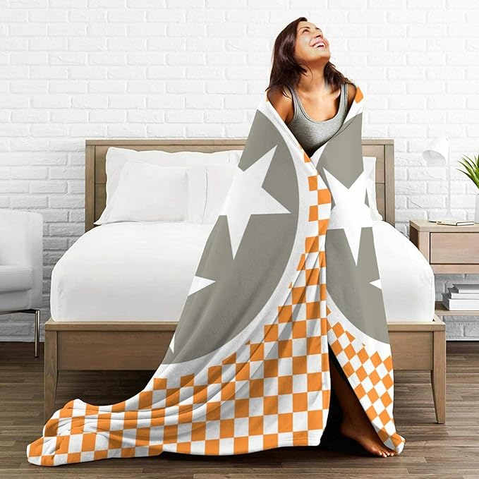 HGOD DESIGNS Tennessee Throw Blanket Ultra Soft Warm All Season Tennessee Orange Grey Star Flag Decorative Fleece Blankets for Bed Chair Car Sofa Couch Bedroom 50