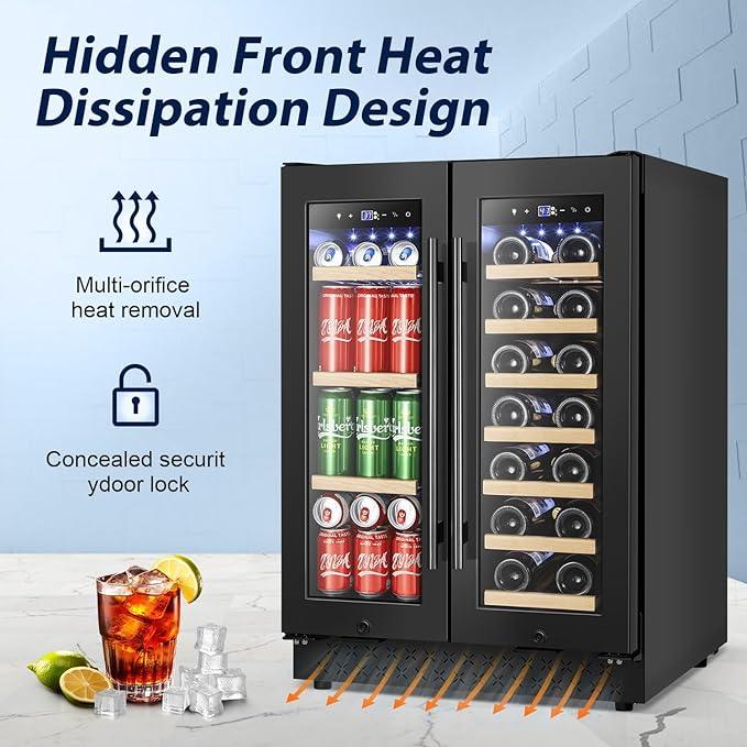 Tylza 24 Inch Wine and Beverage Refrigerator, Dual Zone Wine Beverage Cooler 24