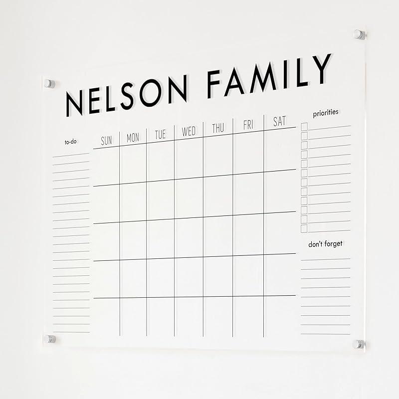 Personalized Clear Acrylic Calendar for Wall, Calendar Whiteboard for Wall, Dry Erase Wall Calendar, Wall Calendar Organizer System for Home (Block, Black, 38
